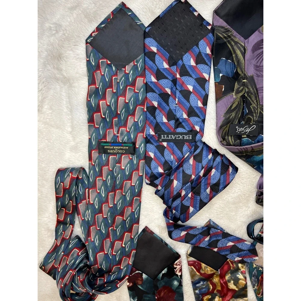 Vintage Mens Silk Necktie Lot Christian Dior Bugatti Floral Geometric Multi OS